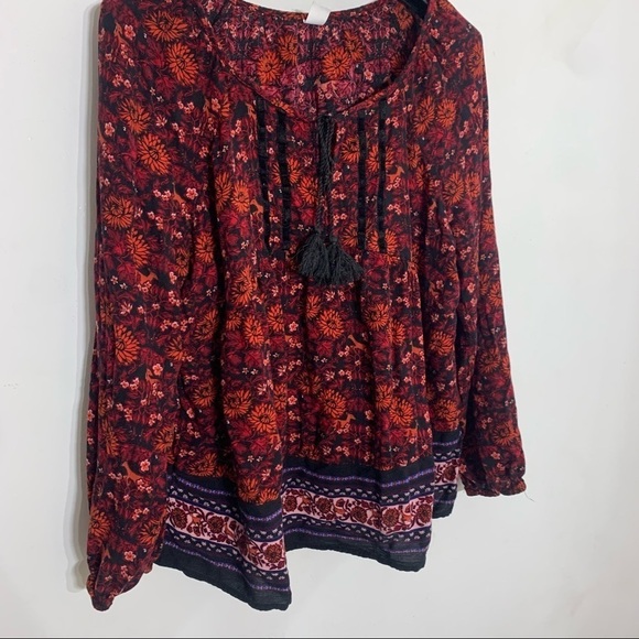Old Navy Red Long Sleeve Bohemian Floral Peasant blouse relaxed large women’s - Picture 7 of 7